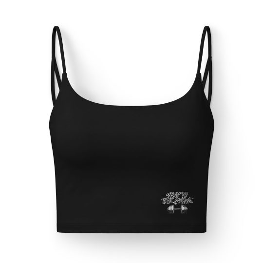 Women's Luxe Bra — Minimal Black Crop Bralette with Subtle Script Logo